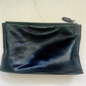 Givenchy pouch. Black leather with silver hardware.